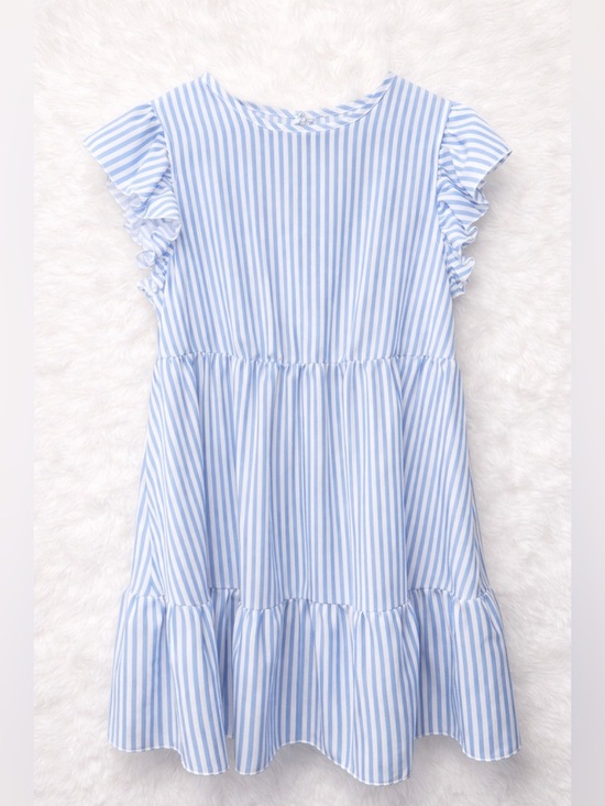 SHEIN Dresses & Skirts - SHEIN Light Blue & White Striped Ruffle Sleeve Tiered Maternity Dress
